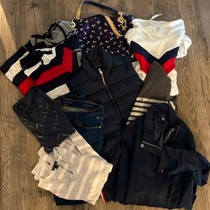 Tommy Hilfiger Bundle Lot of Clothes. Jeans, vest, jacket, bag, t-shirt, & more
